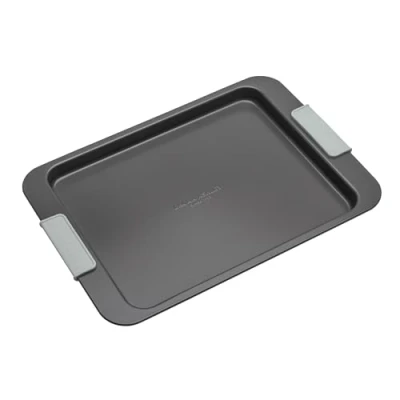 Image of Laura Ashley Non Stick Baking Tray 33cm, Dishwasher Safe, Oven Safe Tray, Freezer Bakeware, Sage Green Silicone Handles, Pale Charcoal for Cooking and (PFAO/PFAS Free)