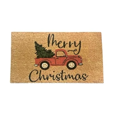 Image of Melody Jane Dolls House Door Mat Merry Christmas Red Truck Miniature Hall Step Accessory 1:12