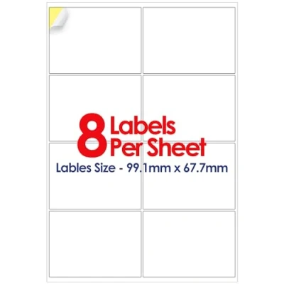 Image of YUNJU A4 Self Adhesive Address Labels, 8 Label Per Sheet, 20 Sheets, (99.1 X 67.7 MM) 160 Labels