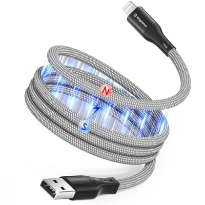 Image of Magtame Magnetic Coiled Lightning Cable, 1M MFi Certified iPhone Fast Charging, Tangle Free Data Transfer Cord Braided Compatible with 14 13 12 11 Pro Max XR XS X 8 Plus SE