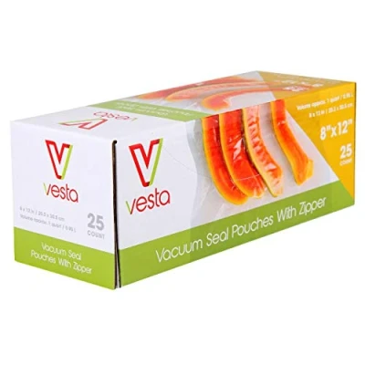 Image of Zipper Vacuum Seal Pouches by Vesta Precision Clear and Embossed Sealer Bags With No Valve 8 x 12 inches 25 per Box