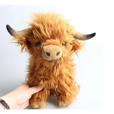 Image of Volunx Toy Highland Cow 26cm Brown Cuddly Soft Plush Stuffed Scottish Scotland Gift Kids Birthday