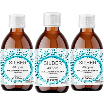 Image of 3 x 500 ml Colloidal Silver (40 ppm) in Brown Glass Bottle, Water, Pure 100%