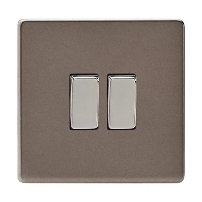 Image of Varilight XDR2S Screwless 2 Gang Way 10 Amp Rocker Switch Pewter Effect