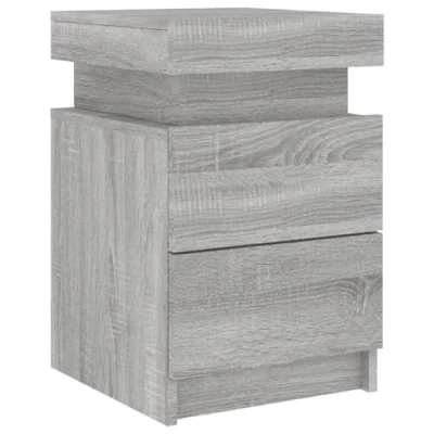 Image of vidaXL Modern Bedside Cabinet with LED Lights, Ample Storage and Display Space, Grey Sonoma, Engineered Wood