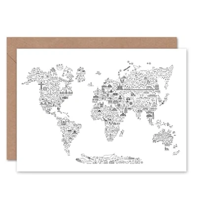 Image of Artery8 World Travel Map Farewell Bon Voyage Sealed Greeting Card Plus Envelope Blank inside