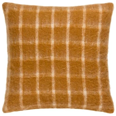 Image of Yard Yarrow Check Faux Mohair Feather Filled Cushion Orange Size 45 cm x