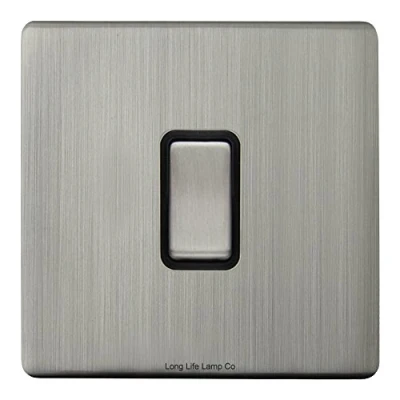 Image of Gloss Brush Chrome Single Light Switch 1 Gang 2 Way N302DME Screwless Finish Wall Plate