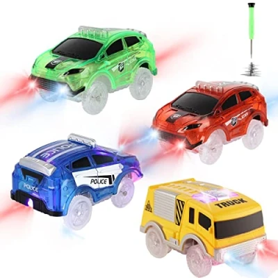 Image of Save Unicorn Tracks Cars only Replacement, Race for Glow in The Dark, Racing Car Track Accessories with 3 Flashing LED Lights, Compatible Most Kids Boys and Girls(4pack)
