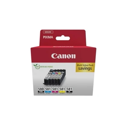 Image of Canon PGI 580 CLI 581 BK C M Y PGBK Pack of 5 cartridges (Black Cyan Magenta Yellow Office Black Colour) Genuine (Recycled Cardboard Multipack)