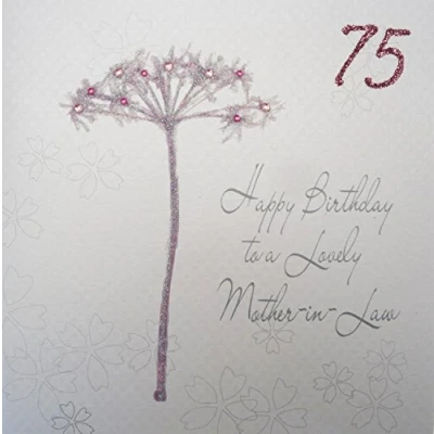 Image of white cotton cards Happy Lovely Mother in Law 75, Handmade 75th Birthday Card (Dandelion)