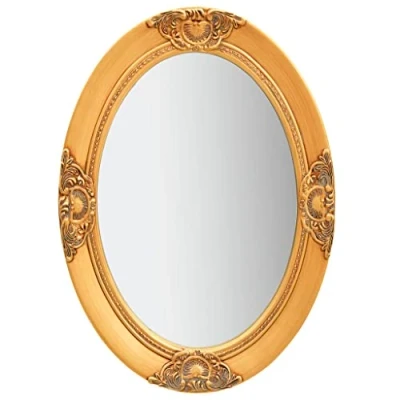 Image of vidaXL Wall Mounted Dresser Oval Gold Baroque Style Mirror with Unique Bevelled Edge and Crafted Wooden Frame 50x70 cm