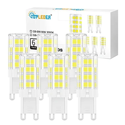 Image of TopLeder G9 Led Bulbs Cool White 5W, 450LM 6500K Equivalent to 40W 50W Halogen Bulb, Bulbs, Socket Lamp, No Flicker Non Dimmable, AC 220 240V, 6 Pack
