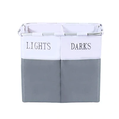 Image of Lights and Dark Folding Laudry Basket Hamper Washing Cloths Storage, Aluminium (Grey White)