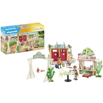 Image of Playmobil 71424 Family fun Campsite, camping, vacation in nature with a tent, kitchen and sanitary area, an exciting adventure, imaginative role play, playsets suitable for children ages 4+