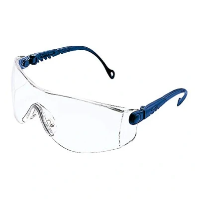 Image of Honeywell 1000018 Op Tema Safety Eyewear with Blue Nylon Frame, Clear Anti Scratch Lens, Lightweight, Adjustable Nosepiece, Temple Length &amp; Lens Angle (1 Piece)