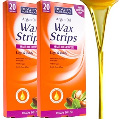Image of 2 Boxes of 20Pc Natural Smoothing Argan Oil Wax Strips for Legs &amp; Body All Skin Types