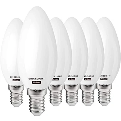 Image of SINCELIGHT LED B35 Candle Shape Light Bulb with E14 Base (ALL BEAM Series) Omni Directional, 3W (250lm) Equivalent to 25W, Warm White (2700K), Non Dimmable, Pack of 6