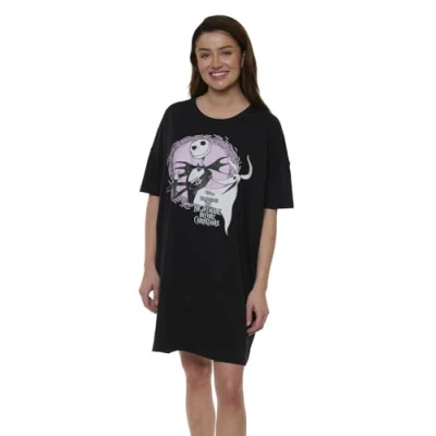 Image of Disney Womens Sleepshirt Mickey Minnie Mouse Print One Size and Plus, Skellington Black, Plus