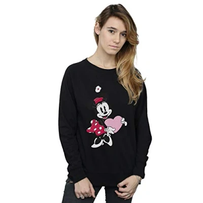 Image of Disney Women&#039;s Minnie Mouse Love Heart Sweatshirt Black Large
