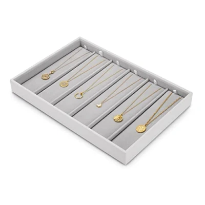 Image of Oirlv 6 Sections Necklace Display Tray Stackable Jewellery Organiser Trays Velvet Liner Drawer Earring Ring Bracelet Showcase Jewelry Storage
