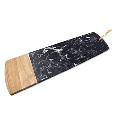 Image of bar@drinkstuff Black Marble &amp; Acacia Serving Board 60 x 20cm Single Cheese Board, Platter