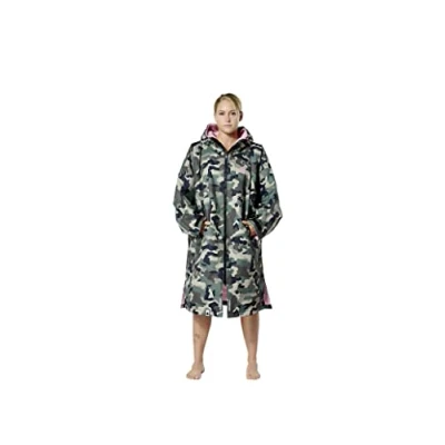 Image of Ponch Robe changing Robes Camoflauge with Pink Fleece lining. Waterproof Windproof camo parka Oversized Ponchos jacket swimming / surfing fishing Festivals, M (PON/DR01/M 3107)