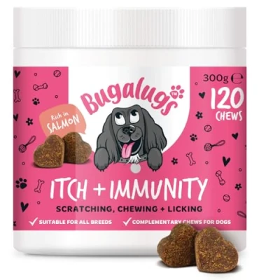 Image of BUGALUGS itch &amp; Immunity dog Treats for itchy skin relief, allergy anti dogs Soothe paws, ears, eyes, stop scratching licking