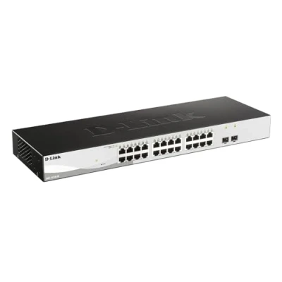 Image of D Link DGS 1210 26 Port Gigabit Smart Managed Switches, 24 x 10/100/1000BASE T ports, 2 SFP Enhanced L2 Switching and Security Features, L2+ Static Routing