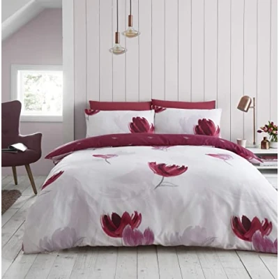 Image of GC GAVENO CAVAILIA Printed Duvet Cover Sets, Reversible Bedding Bed Set, Polycotton Quilt Covers, Darcy Purple, Single