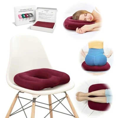Image of Inflatable Donut Pillow,Hemorrhoid Cushion Excellent for Tailbone, Prostate, Sciatica, Bed sores, Postpartum Pregnancy, Post Surgical Pain Orthopedic Firm seat Home, Office or car (red)