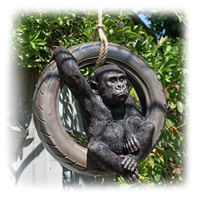 Image of Rope Hanging Gorilla Tyre Swing Garden Ornament Statue Figure Sculpture Monkey