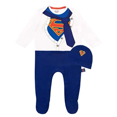 Image of DC Comics Baby Boys Superman Sleepsuit and Hat Set Blue Age 9 to 12 Months