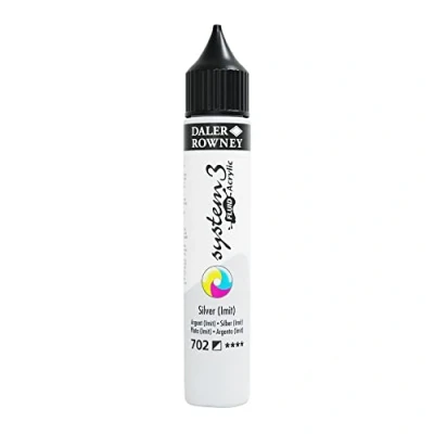 Image of Daler Rowney System3 Acrylic Paint, Plastic Bottle, Fluid, 1oz 29.5 ml, Silver Imitation