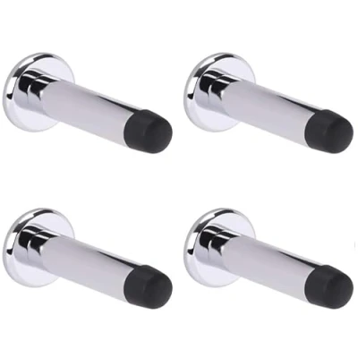 Image of DIRECT Door HANDLES® (Pack of 4no.) 75mm Projection Skirting or Wall Mounted Stop Concealed Fix with Rubber Buffer in Polished Chrome Fixing Screws