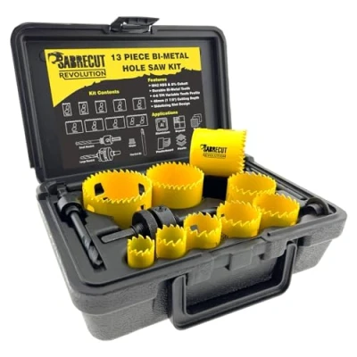 Image of 13 x SabreCut HS42MK013 19mm 22mm 29mm 35mm 38mm 44mm 51mm 57mm 64mm High Performance Bi Metal M42 HSS Steel &amp; Cobalt Hole Saw Kit with Mandrels, Adapter Storage Box for Plastic Wood