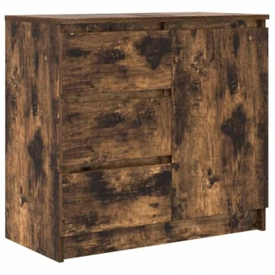 Image of vidaXL sideboard with drawer smoked oak engineered wood cabinet 71x35x65 cm for living room/dining/home office
