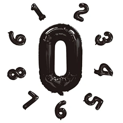 Image of 40&quot; Number Balloons,Helium 0 Balloons Birthday,Self Inflating Balloons,Foil Balloon for Birthday Party,New Year Decoration,Anniversary Decoration,Company Celebration (Black #0)