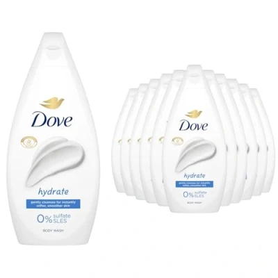 Image of Dove Hydrate Body Wash 0% Sulfate SLES for Women Made with Naturally Derived Cleansers and Plant Based Moisturiseres Gently Cleanses Softer Smoother Skin, 450ml Pack of 12