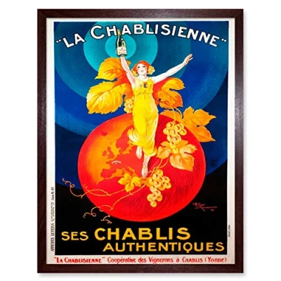 Image of Wee Blue Coo Chablis Wine Vintage Art Print Framed Poster Wall Decor 12x16 inch