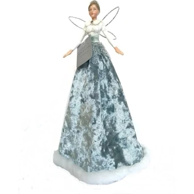 Image of Gisela Graham Lux Resin Blue Velvet Fabric Fairy Tree Topper Medium 28 Centimetres