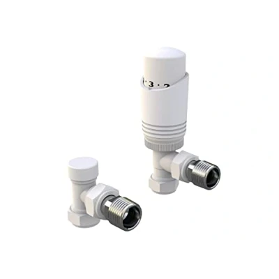 Image of White Thermostatic Radiator Valve Angled Corner or Straight TRV Thermostat Valves (Angled)