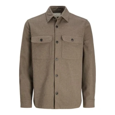 Image of JACK &amp; JONES Men&#039;s Jprraymond Melange Solid LS Overshirt Sn Long Sleeve Shirt, Charcoal Gray/Fit:Comfort Fit, XL
