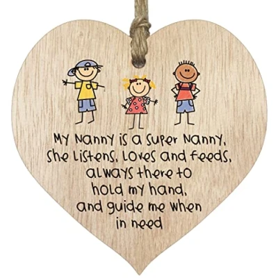 Image of Light Wooden Heart Sign Plaque Super Nanny Hanging Wood Signs Plaques, Best Gifts From Grand Daughter, Presents For Nanny, Gift Gifts,