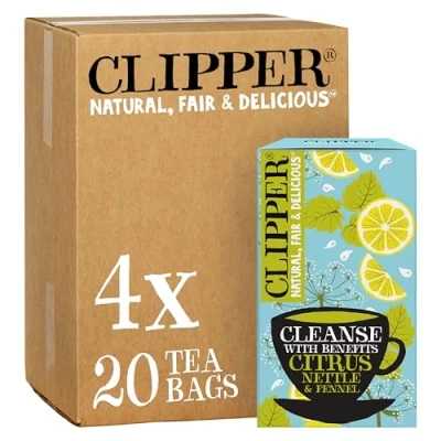 Image of Clipper Organic Citrus, Nettle &amp; Fennel Tea 80 Cleanse with Benefits Infusion Teabags (4x Boxes of 20) Bulk Buy, Home Catering Caffeine Free Herbal Natural, Unbleached Biodegradable