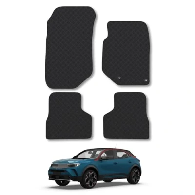 Image of Rubber Car Mats Compatible with Vauxhall Mokka (2020 ) Tailored Fit Floor Set Accessory Black Custom 4 Pieces Clips Anti Slip Backing, Heavy Duty &amp; Waterproof
