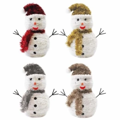 Image of Tallon Festive Wonderland 28cm Tinsel Snowman Xmas Christmas Decorations Pack of 4