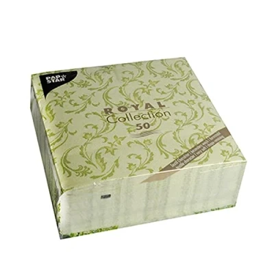 Image of Papstar Cloth Like Paper Disposable Dinner Napkins, 16x16 ¼ Fold, 50 Pack, 12 Different Color options, Damascato Design