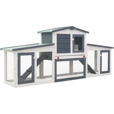 Image of vidaXL Outdoor Large Rabbit Hutch Grey and White 204x45x85 cm Wood