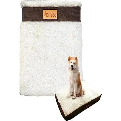 Image of Ellie Bo XL Memory Foam Dog Bed Cover for 42 inch Cage/Crate Brown Faux Suede/Sheepskin